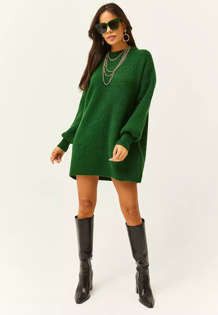 Balloon Sleeves Textured Knitted Dress
