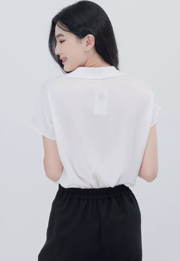 领口V领凉感面料衬衫上衣