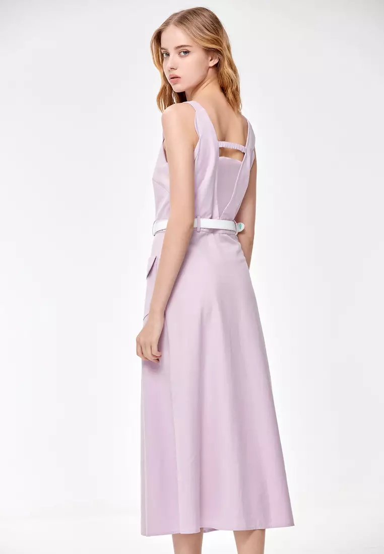 V-Neck Button Front Sleeveless Dress
