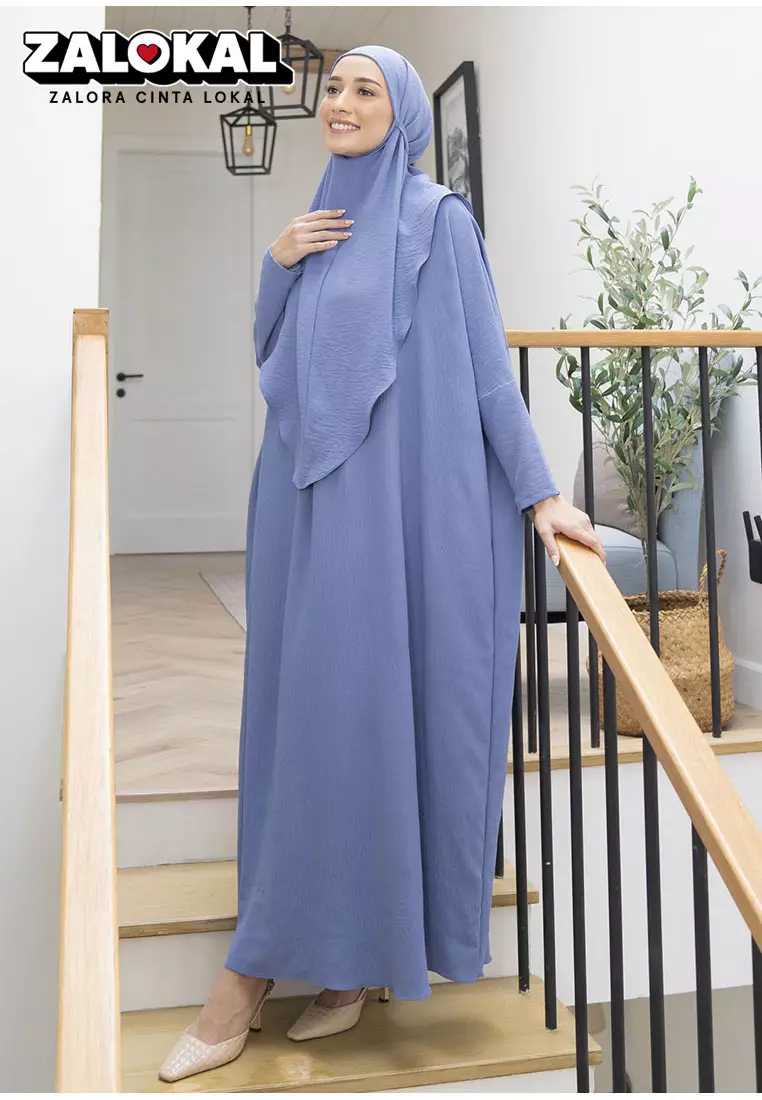 Hafsha Abaya Set Steel Blue