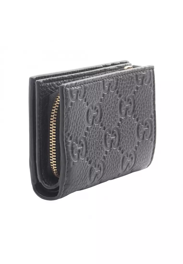 Pre-Loved Gucci GG Emblem small wallet Bi-fold wallet leather black