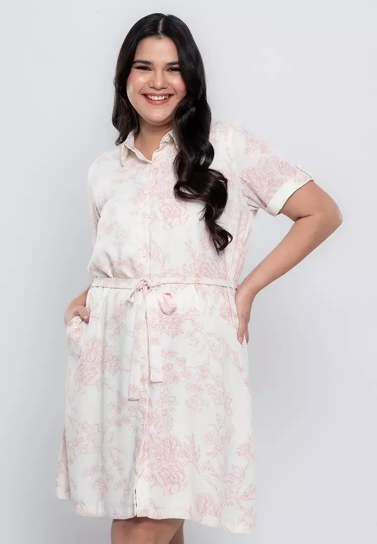 Milly Plus Size Liliana Floral Toile Shirt Dress with Sash Belt