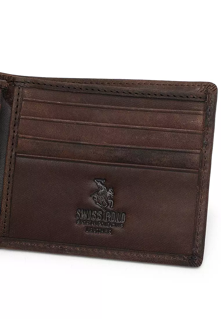 Genuine Leather RFID Short Wallet - Brown