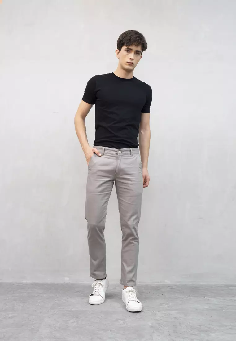 Celana Chino Panjang Pria Slim fit Stretch Jeans krem asap