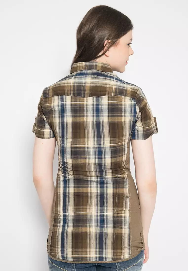 LGS - Kemeja Wanita - Kotak - Coklat/Biru - LLSH.380.SL664.472.7C