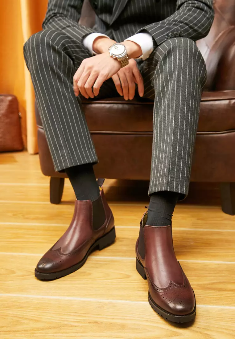 Brogue Grain Leather Chelsea Boot KB2032M188