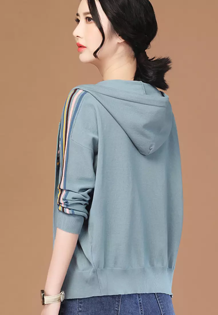 Buy A IN GIRLS Stylish Colorblock Hooded Knit Jacket 2024 Online