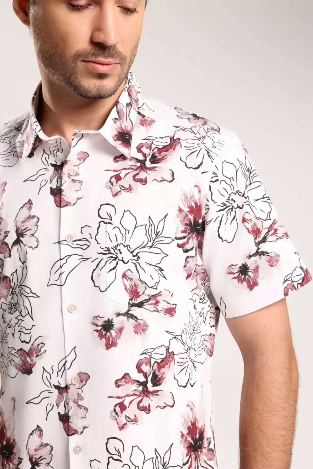 MOC - Kemeja Motif Lengan Pendek Pria Kappi - White