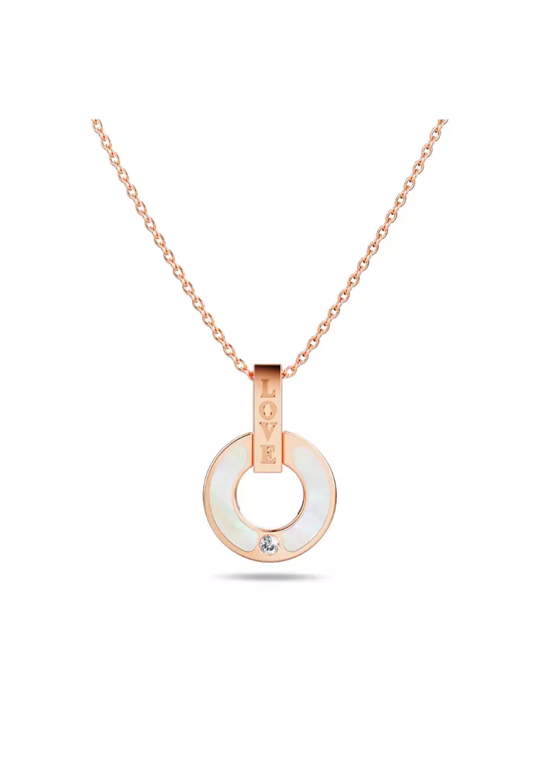 Genuine Single Diamond Set MOP Shell Pillar of Love Necklace Rose Gold Titanium
