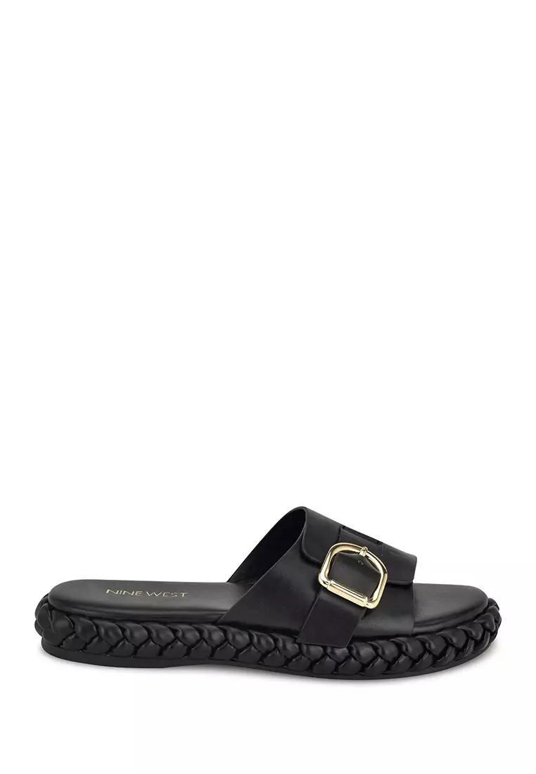 Discount on Nine West  shoes - SKU: Shantel3 Casual Woven Footbed Sandals Black