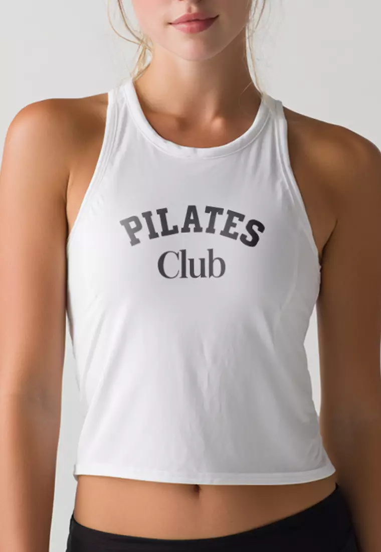 LSE35 Tanktop Pink Olahraga Wanita "pilates club" UAT putih