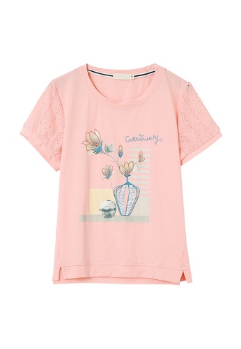 Its Me pink Embroidered Cutout Short-Sleeved T-Shirt 4C362AAF0A010EGS_1