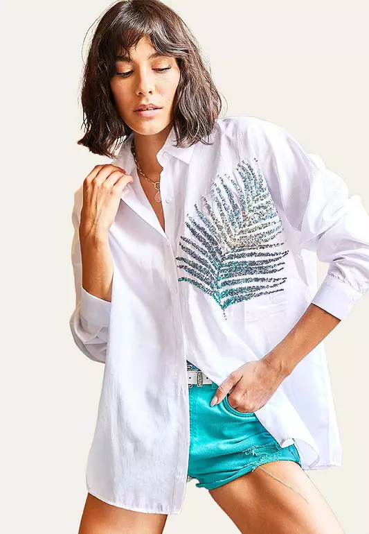 Sequin Oversize Poplin Shirt