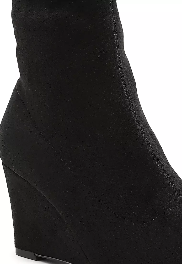 Microfiber Wedge Sock Boots in Black