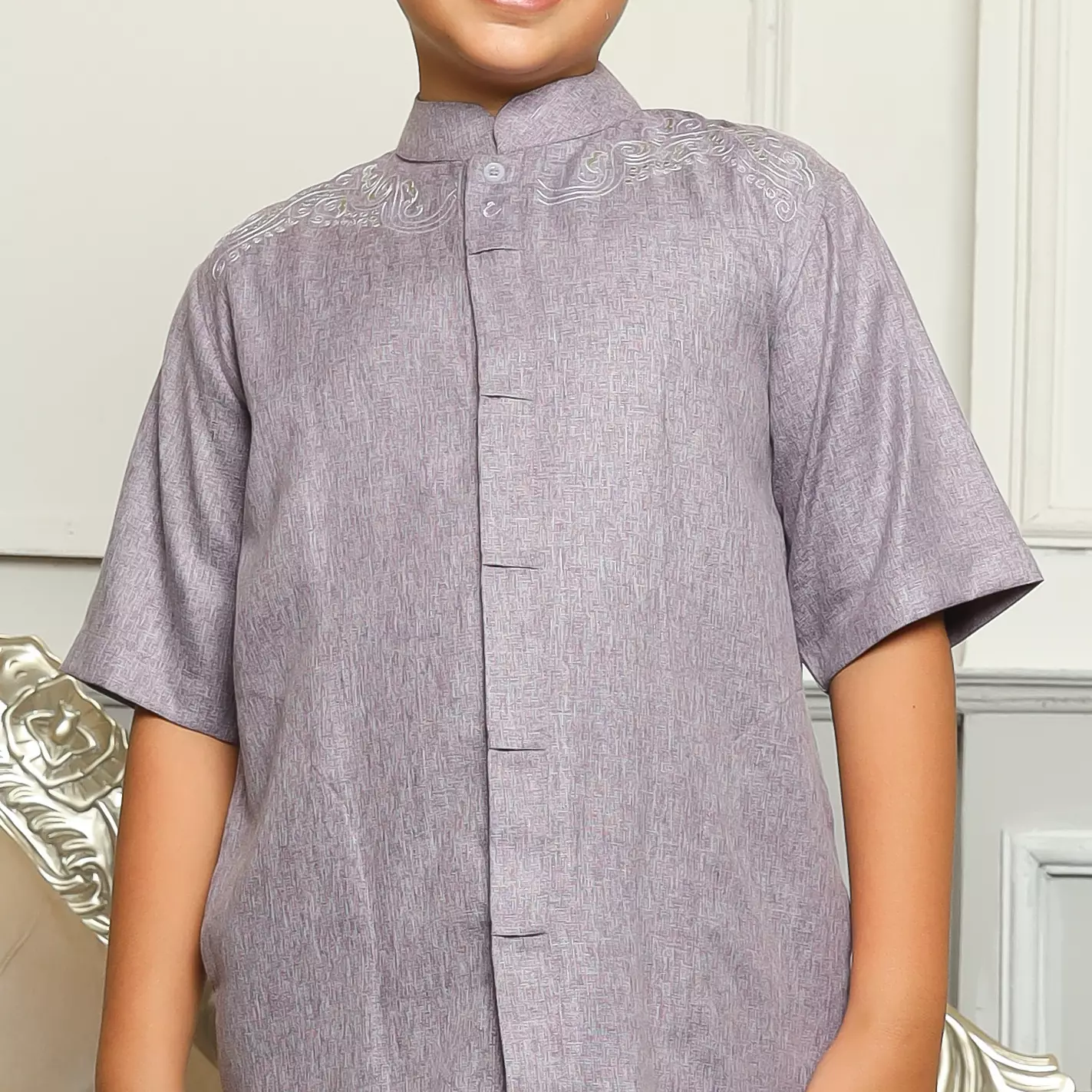 Baju Koko Anak Sarimbit KKA 39 Lilac Lengan Pendek