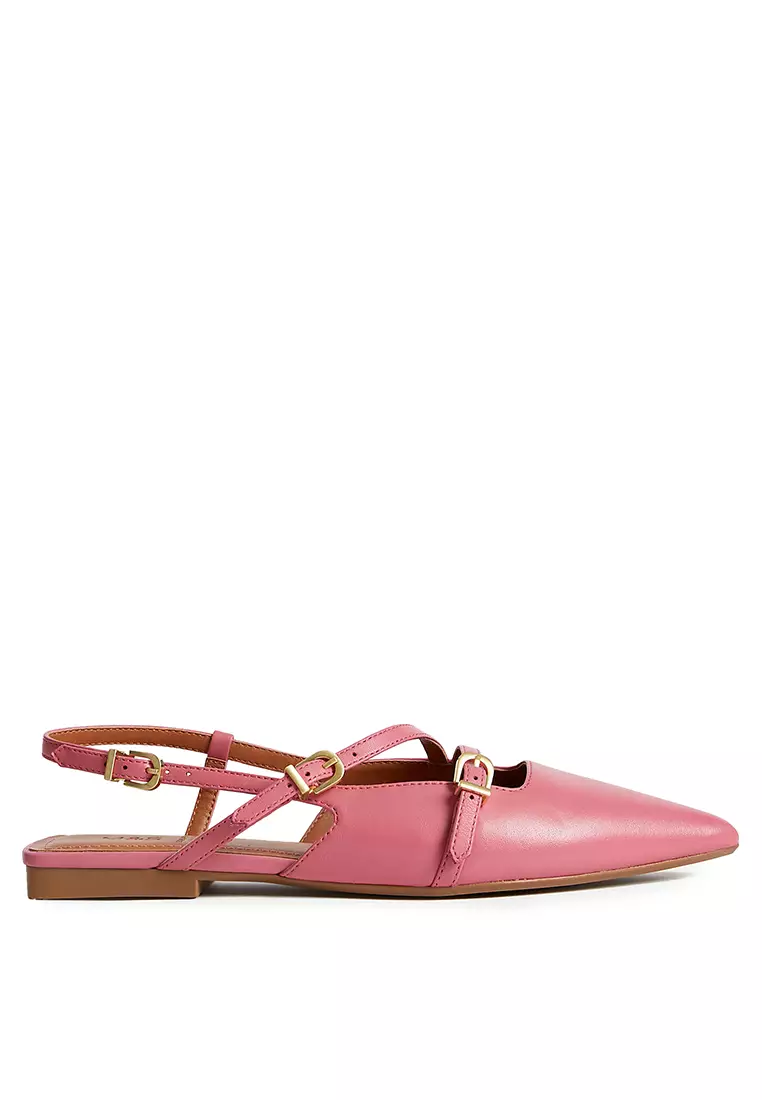Jual Marks Spencer Leather Patent Buckle Flat Slingback Shoes
