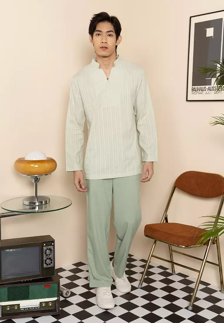 Cotton V-Neckline Baju Melayu Set