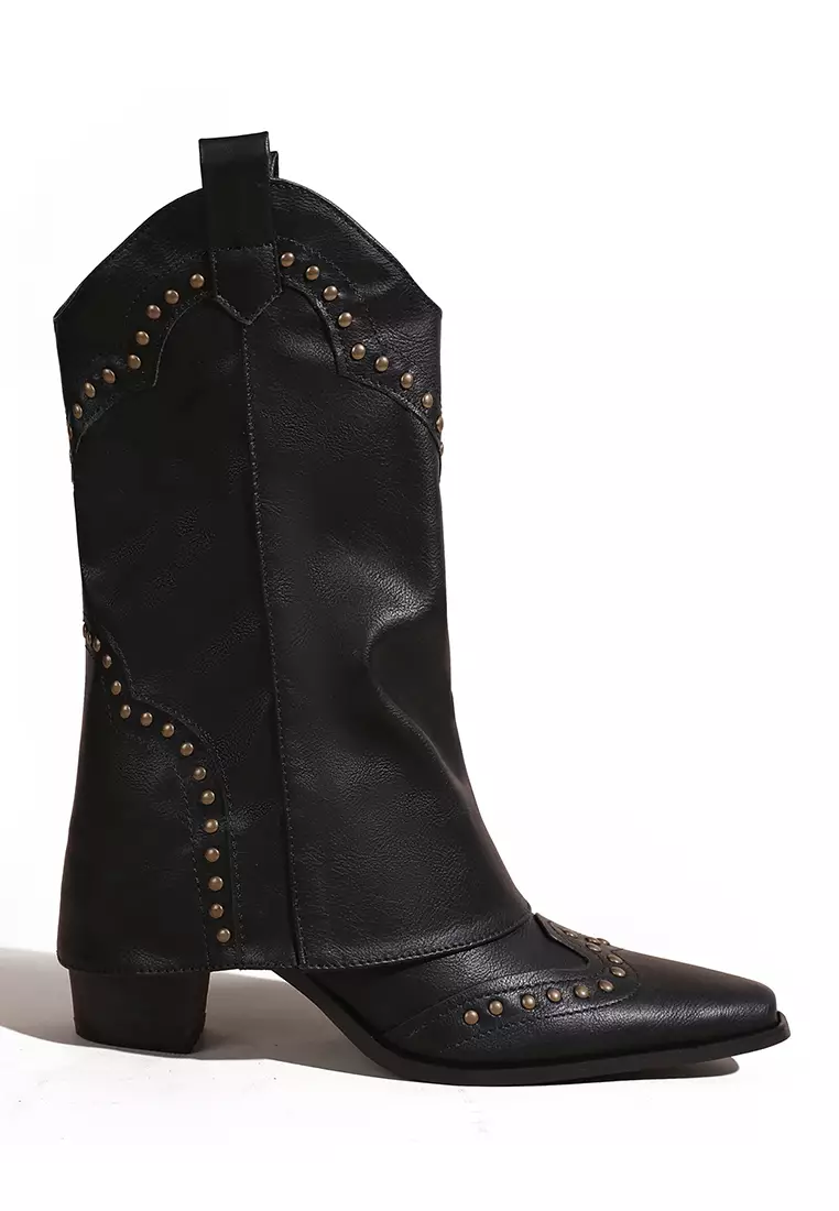 Discount on Twenty Eight Shoes  shoes - SKU: 6.5CM Rivet Synthetic Leather Foldover Boots SB818-2