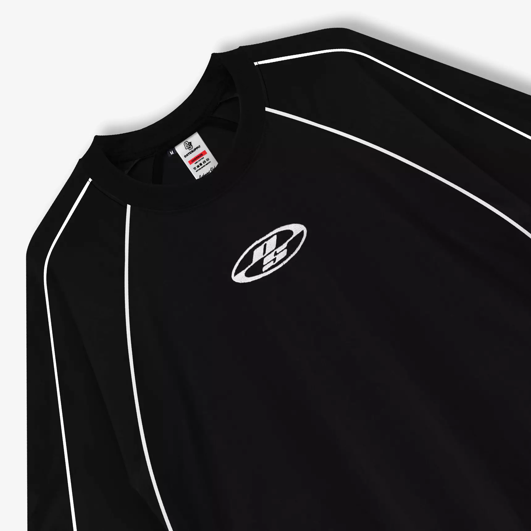 OOTDSUPPLY Oversized Raglan List V3 Neocore Embroidery Black & White | Oversize Pria & Wanita RGLV3