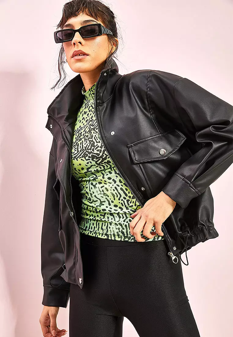 Leather Jacket with Large Pockets