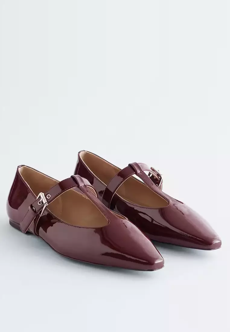 T-Bar Leather Ballet Flats