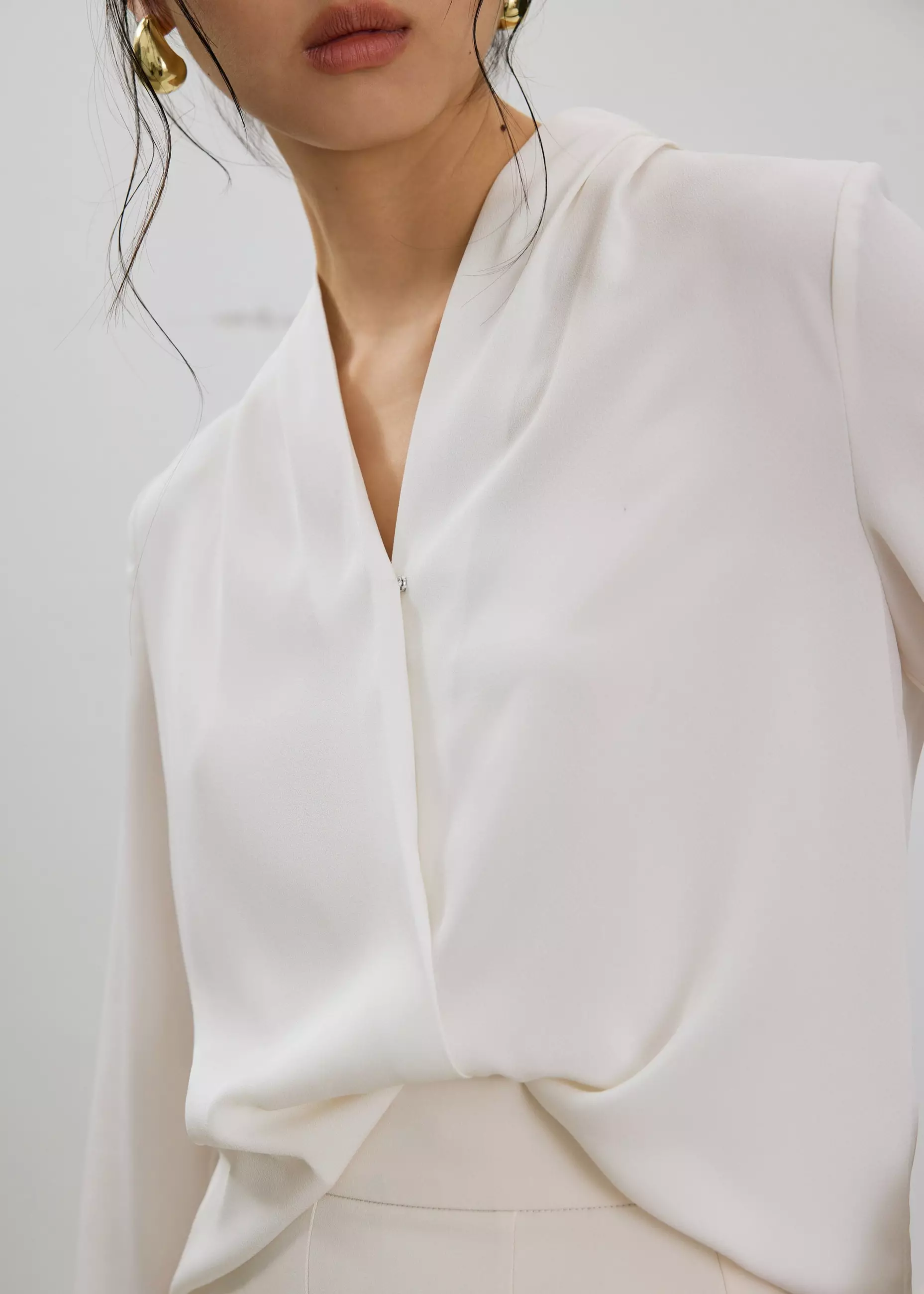 Atasan Wanita - RuchedReady® Ada V-neck Satin Wrap Blouse