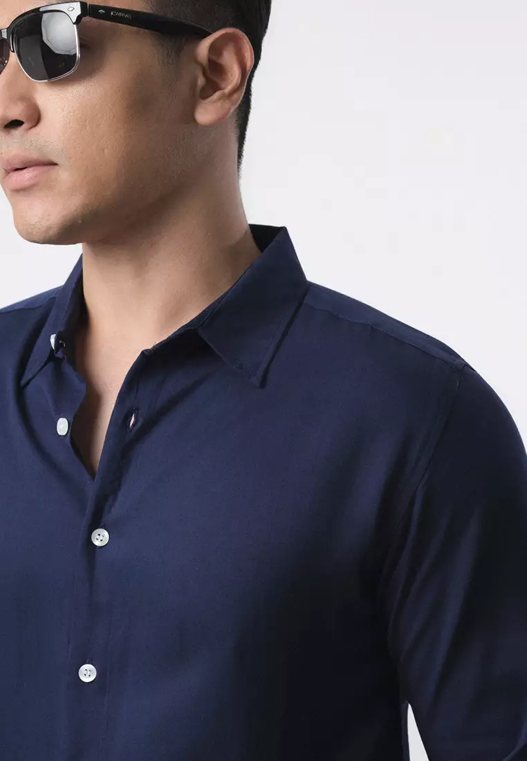 Viscose Solid Blue Casual Shirt