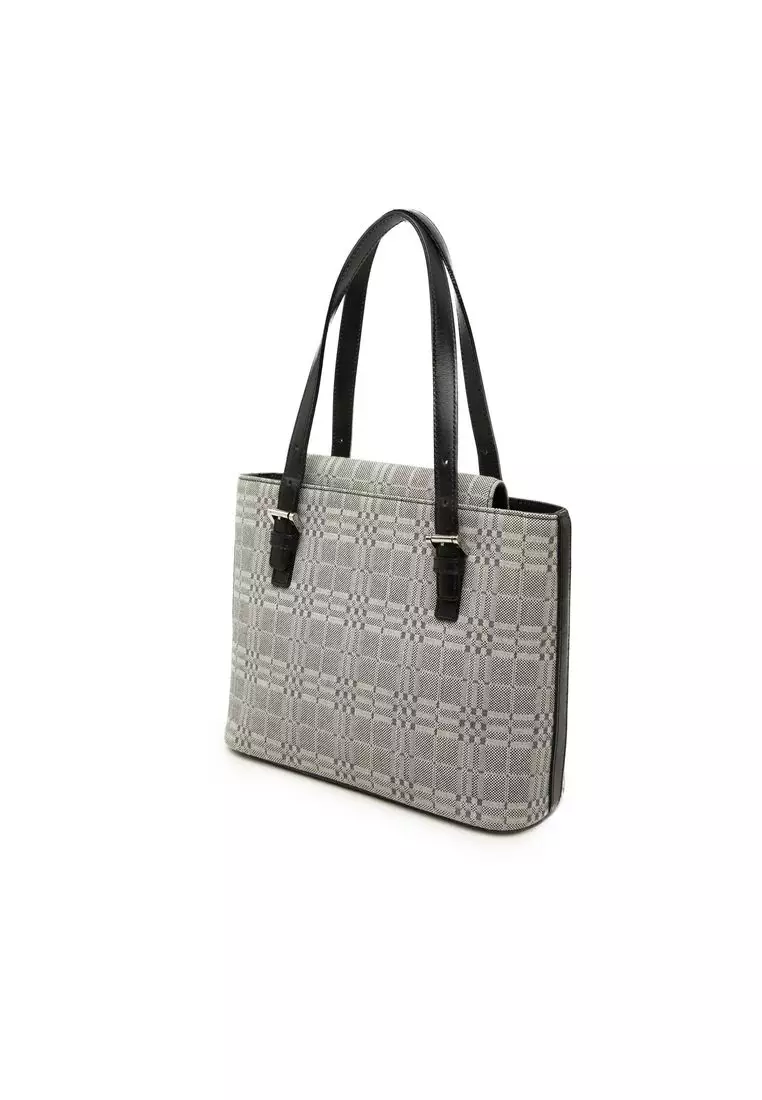 Pre-Loved Burberry Tonal Check Canvas Tote