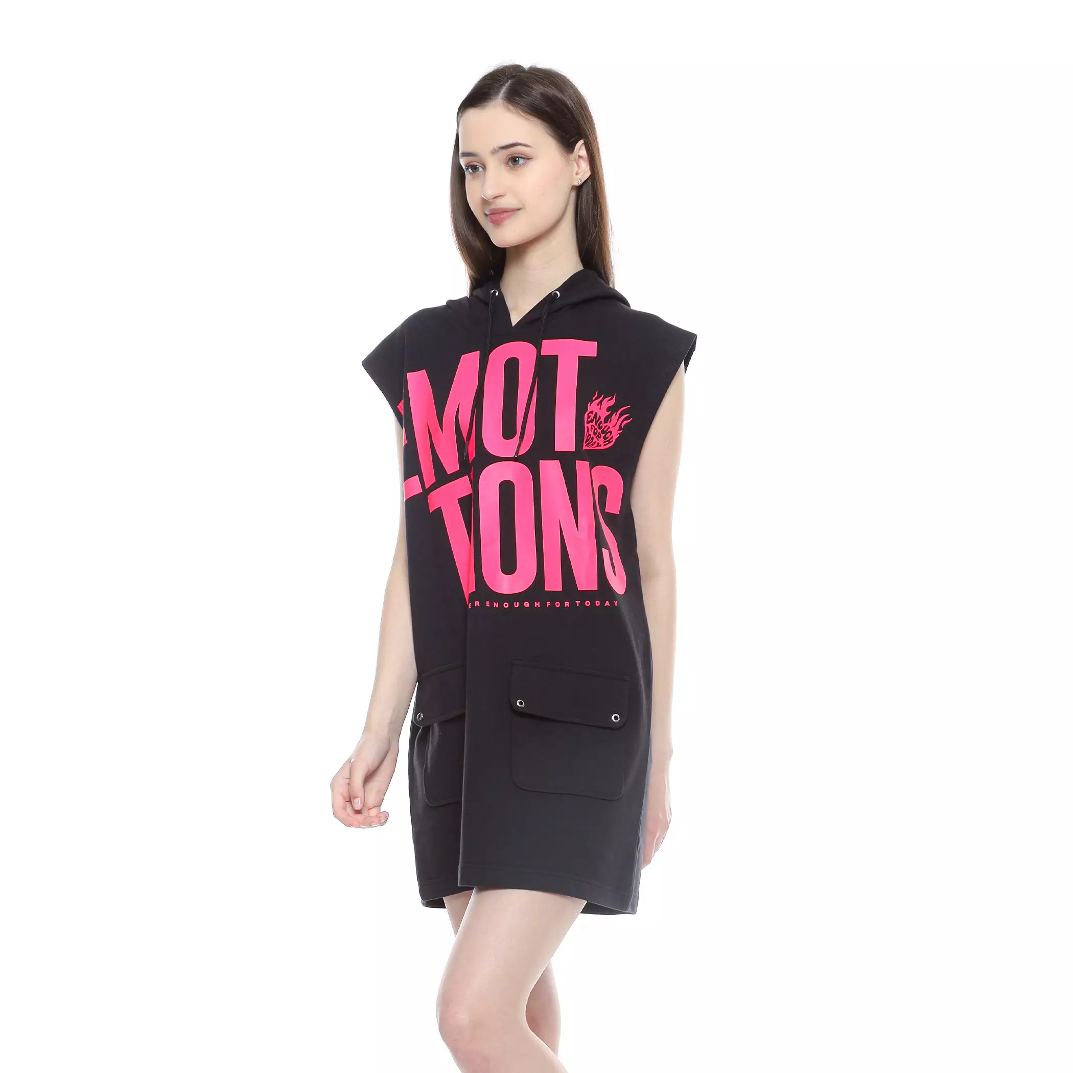 Enough For Today - Hoodie Dress Saku Cargo Emotion Hitam Fuschia