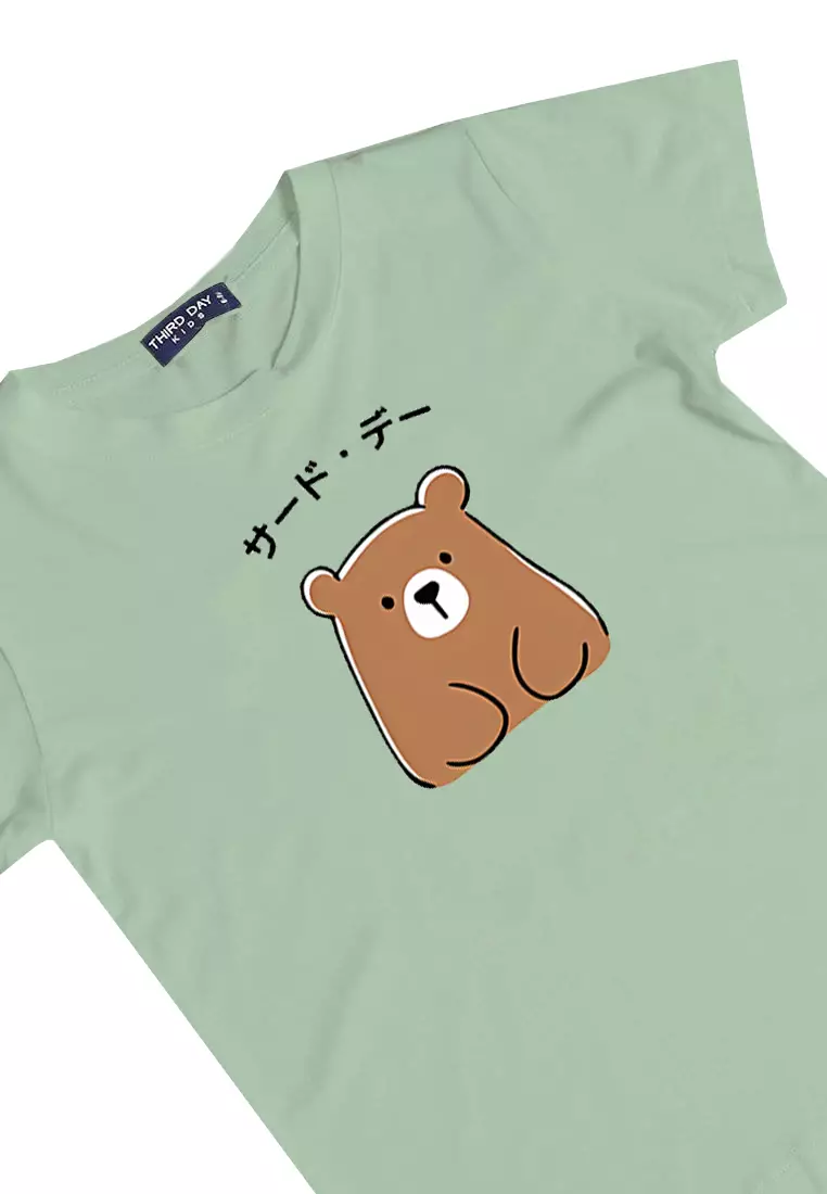 KU168 kaos anak katakana bear hijau sage
