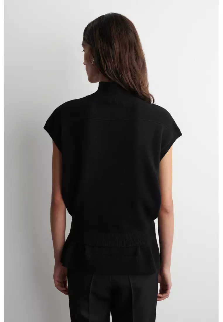 BELT-DETAIL FUNNEL-NECK WOOL VEST