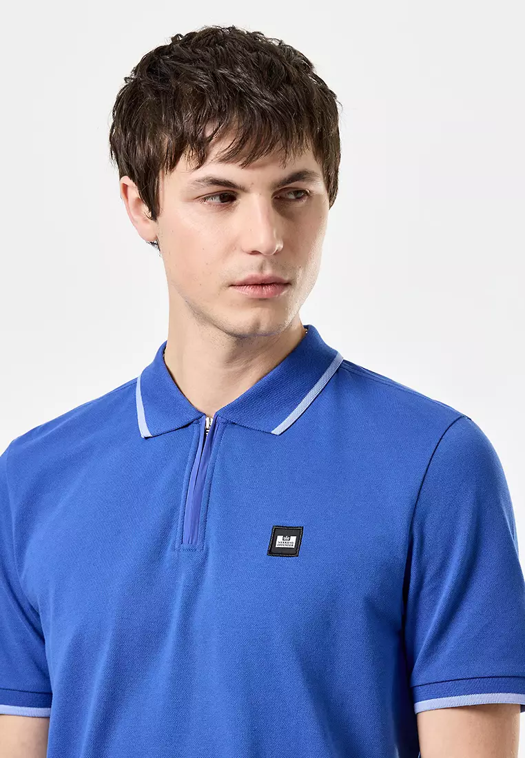 MENS BLUEBELL/CORNFLOWER MONTI ZIP POLO WITH PARACHUTE DETAIL