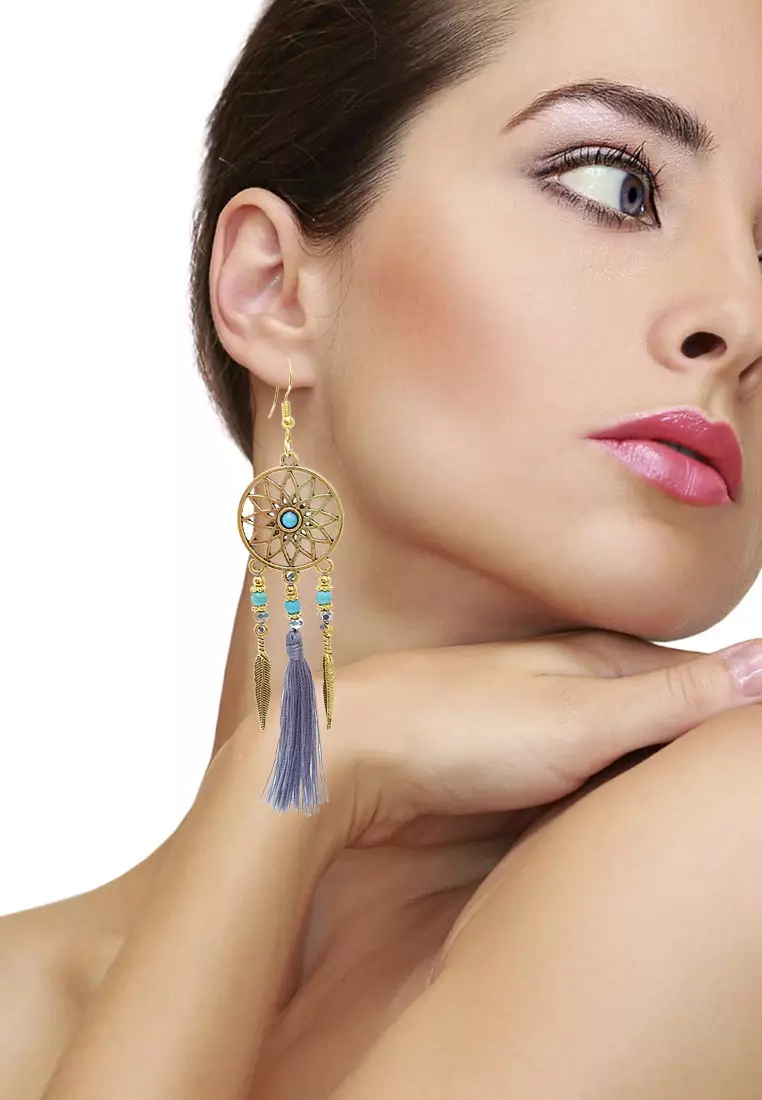 Dream Catcher Tassels Earring Grey