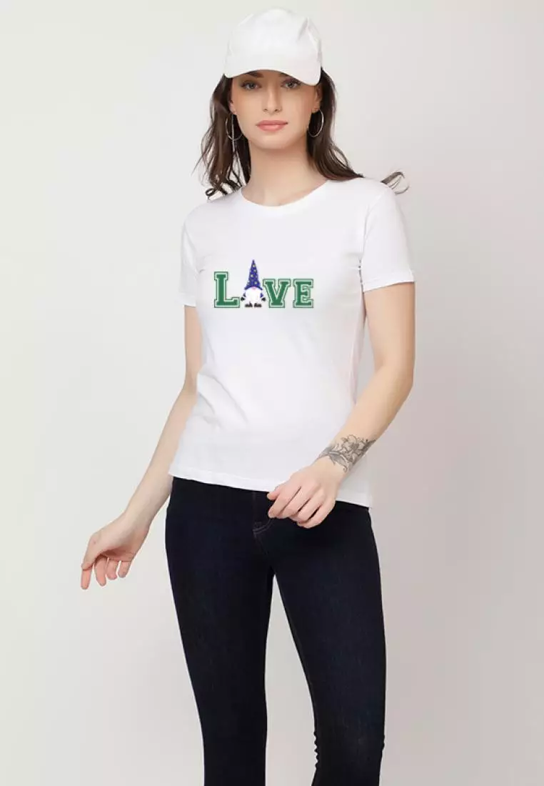 QuirkyT Love Print Relaxed Short Sleeve Stylish White Cotton Casual Graphic Print Tee/TShirt