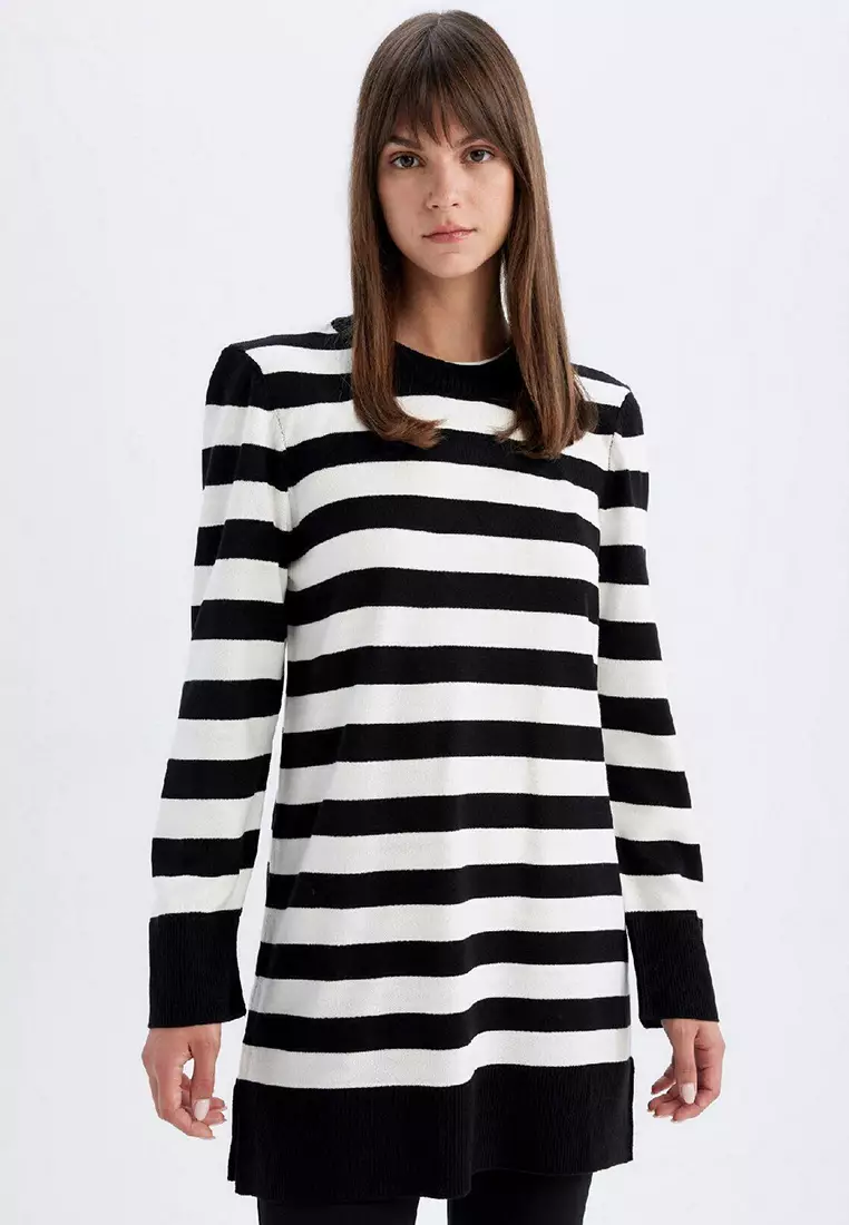 Buy DeFacto Modest Stripe Slit Knit Tunic Sweater Online ZALORA