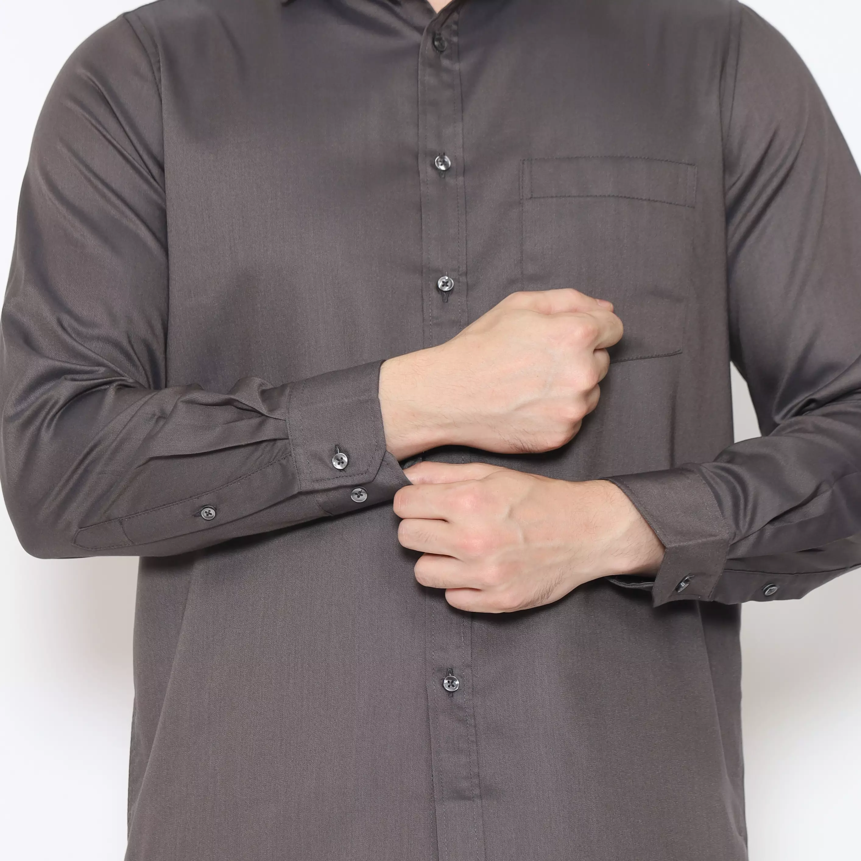 Lawell Kemeja Pria Lengan Panjang Regular Fit Bahan Bamboo Warna Dark Grey | Burton