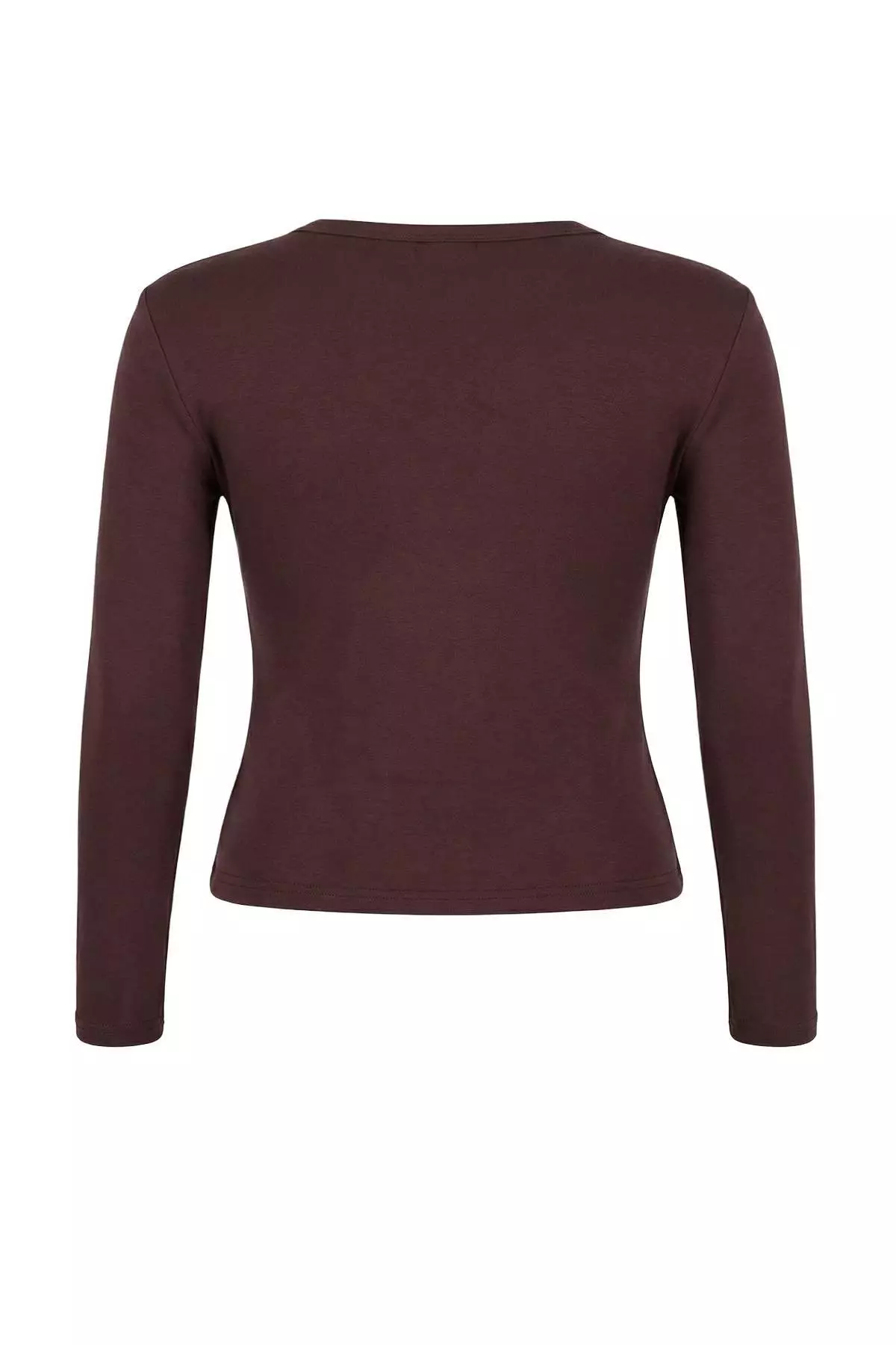 Brown Snap Crop Boy Basic Knitted Plus Size Blouse Tbbaw26Af00119