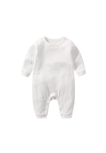 AKARANA BABY white Quality Newborn Baby Long Sleeve Bodysuit / Baby Sleepwear One-Piece Double Sided Dupion Cotton - White 31A08KAE3A9718GS_1