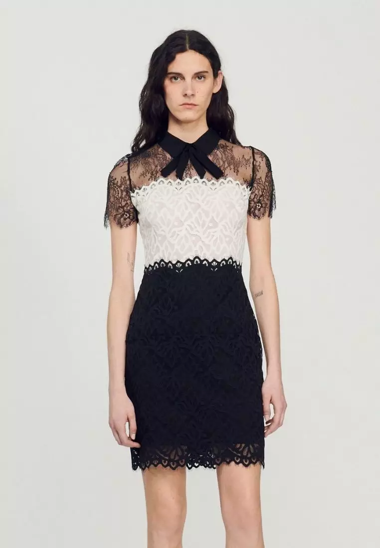 Buy Sandro Two-Tone Lace Dress 2023 Online | ZALORA Singapore