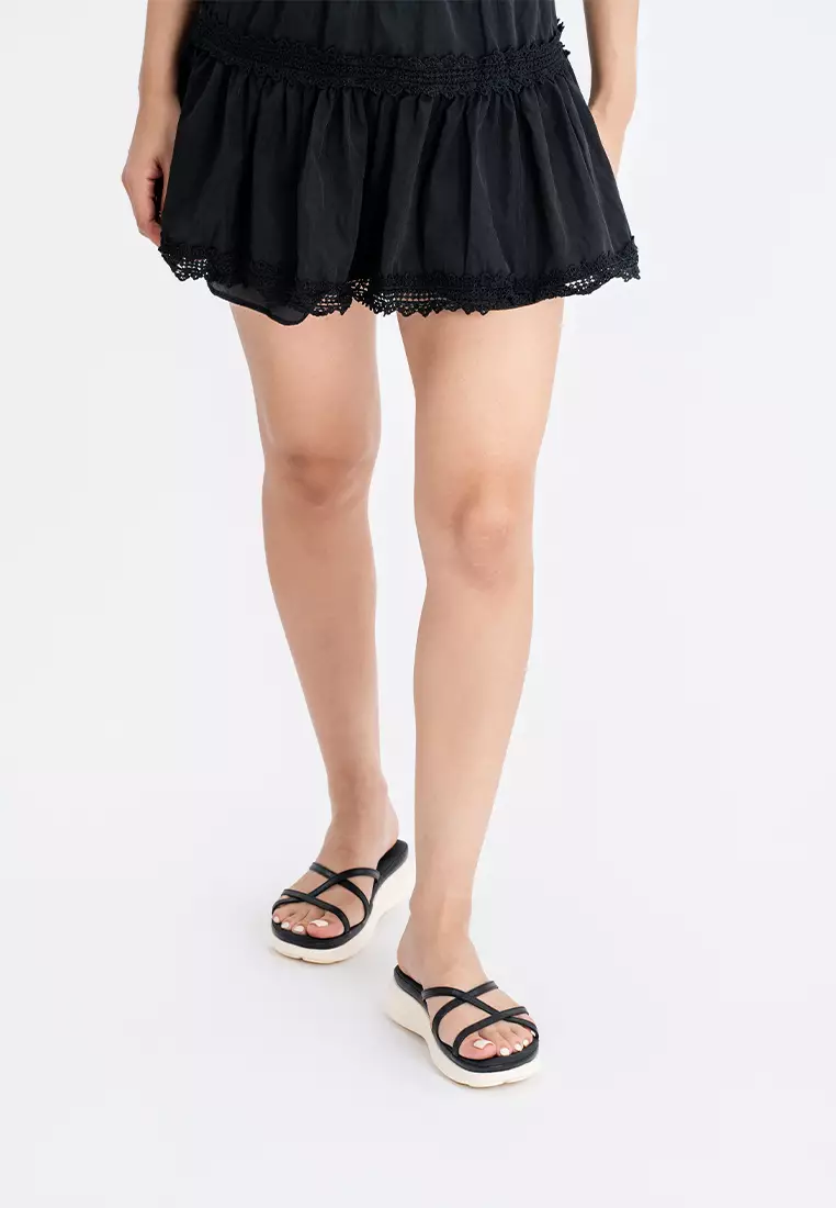 LEATHER CHUNKY SPORTY STRAP PLATFORM SLIDE
