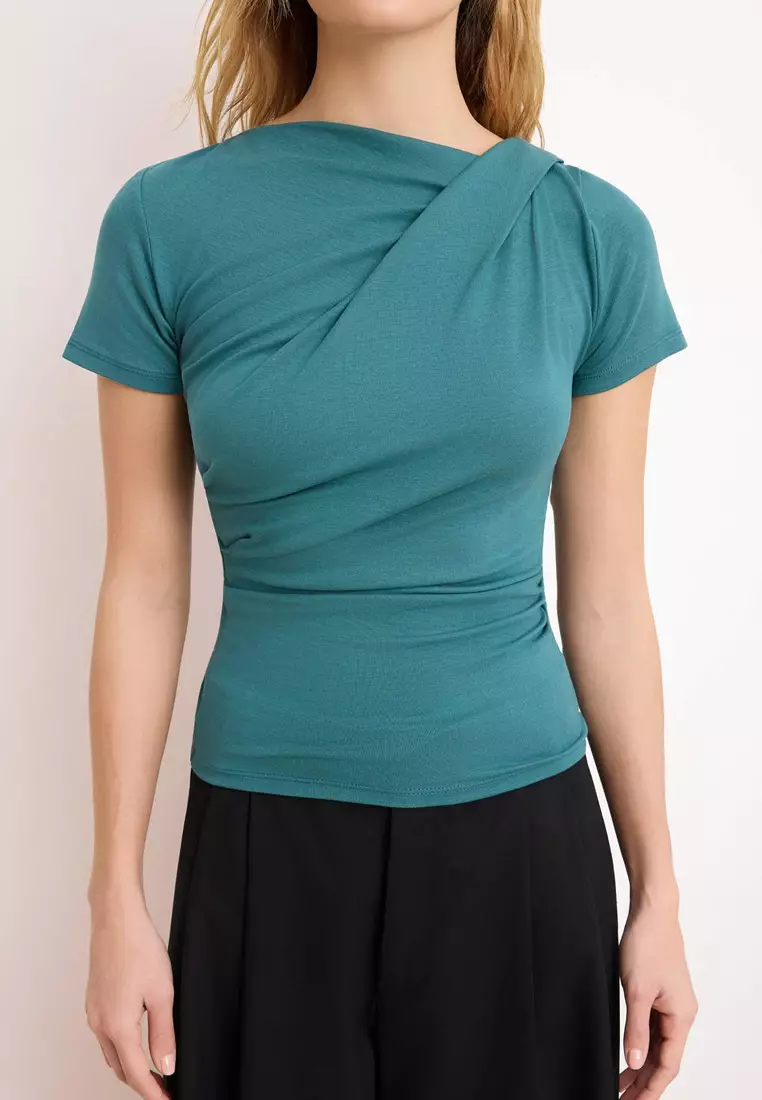 Shirring/Drape Detail Fitted/Bodycon Knitted Top
