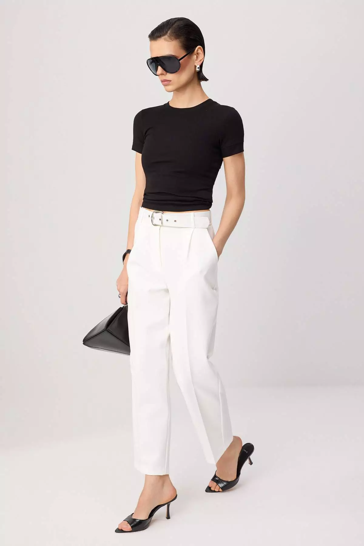 White Belted Ankle-Length Trousers Twoaw25Pl00043