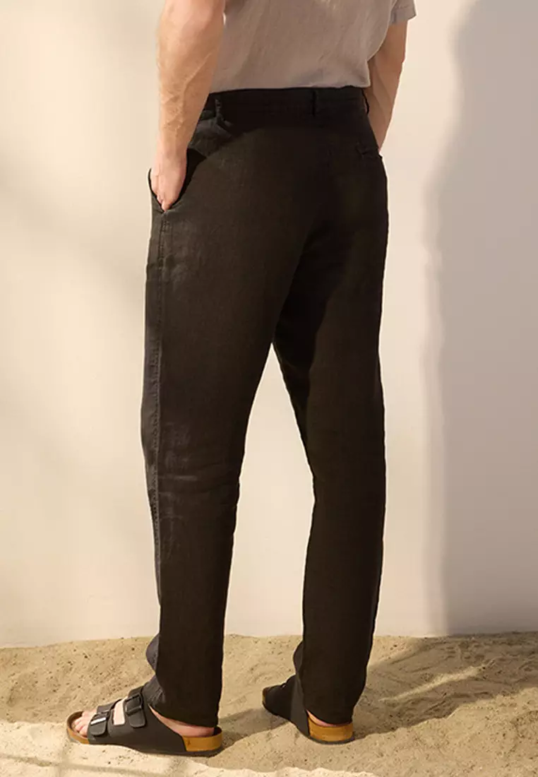 Black Limited 100% Linen Regular Fit Channel