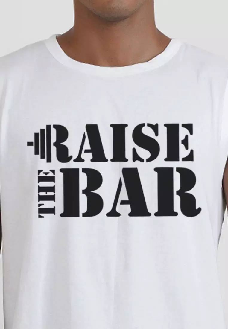 Raise The Bar 白色棉质无袖健身/训练背心