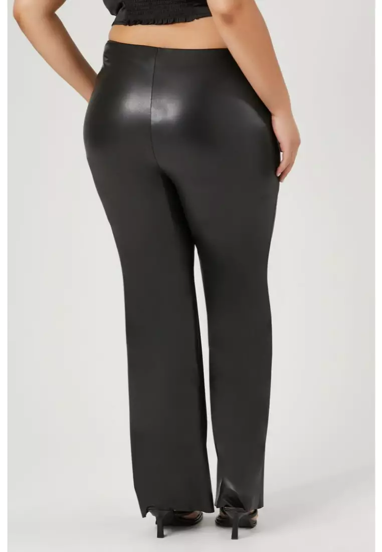 Plus Size Faux Leather Flare Pants