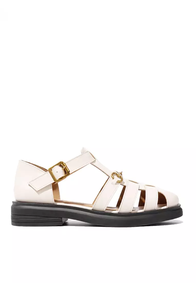 White leather flat deals sandals womens