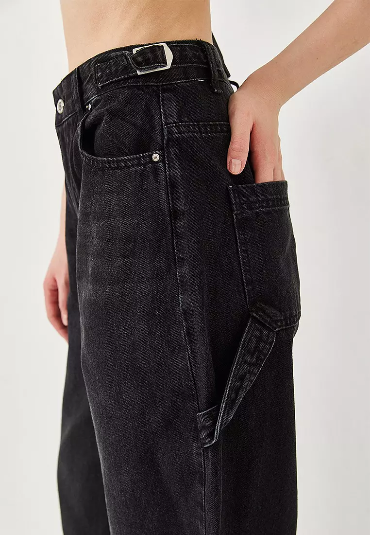 Side Epaulette Baggy Denim Pants