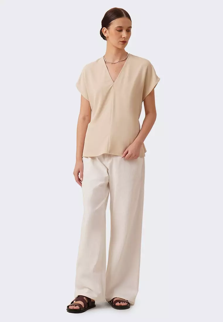 Women's Flowy Belted Blouse with Side Slits