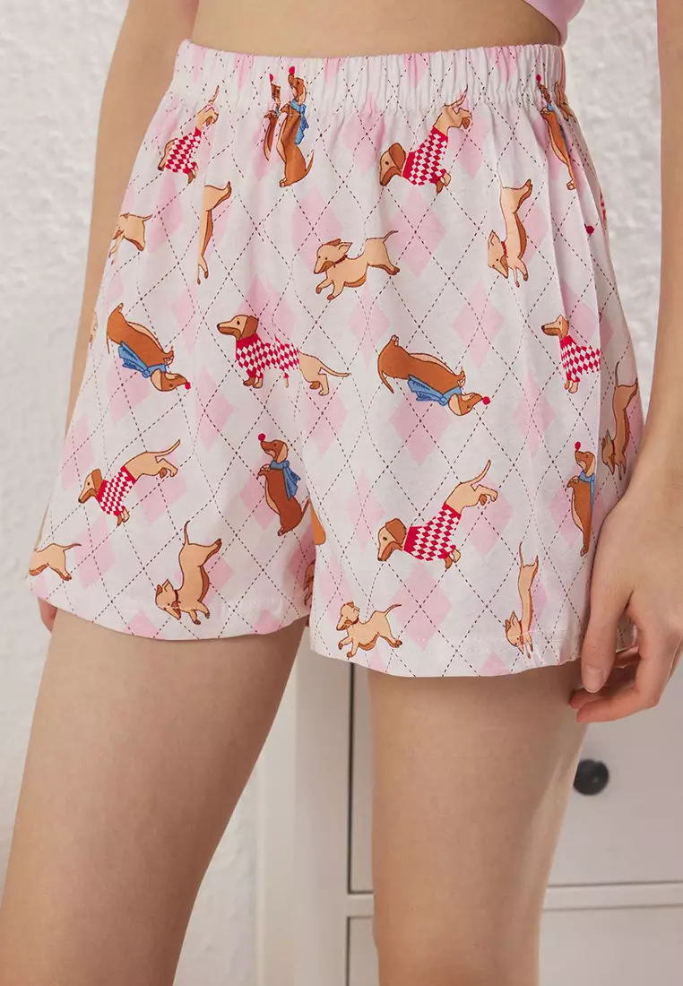 Women Family/Family Pink 100% Cotton Dog Shorts Knitted Pajama Set THMSS25PT00335