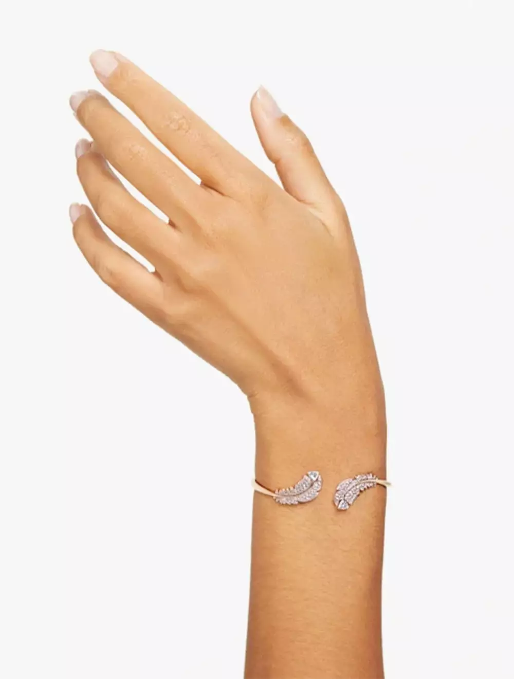 Nice Bangle, Feather, White, Rose Gold-Tone Plated - M - White